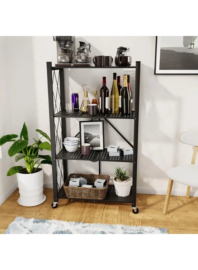 Kitchen storage rack, heavy-duty metal shelving unit on a rotating trolley for garage, kitchen, basement, pantry, 4-layer folding thickened storage shelves with wheels, - Image 3