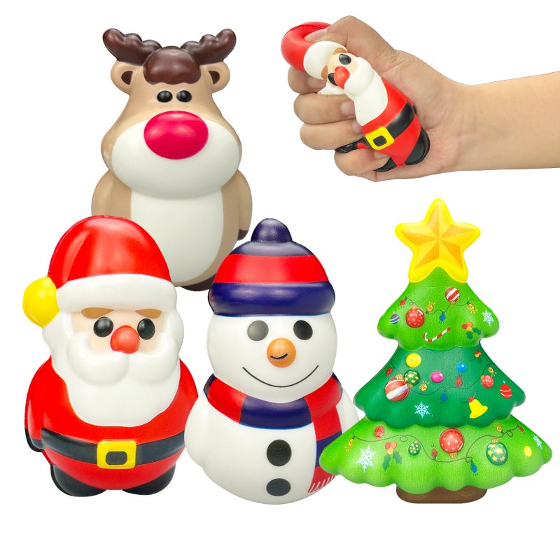 funnysquee 4 Pcs Santa Claus Snowman Elk Christmas Tree Stress Ball Set Christmas Squishies Bulk Stress Relief Squeeze Toys for Kid Adult Gift Collect Christmas - Image 3