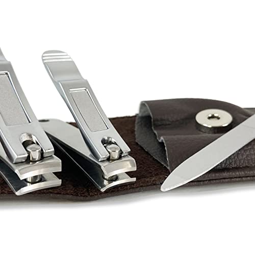 Nail Clippers by Zizzili Basics 3 Piece Nail Clipper Set Stainless Steel Fingernail Toenail Clippers with Nail File and Brown Travel Case Best Nail Care for Men Women Manicure Pedicure