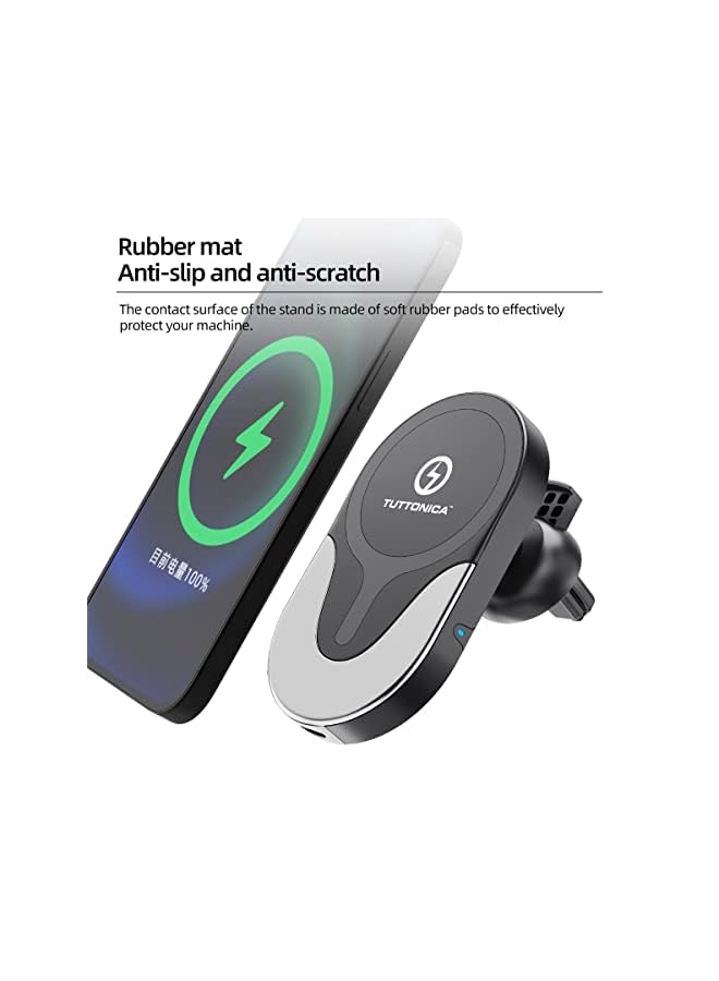 TUTONICA Automatic 15W Magnetic Wireless Car Charger For IPHONE AND ANDROID For Car Phone Holder Air Vent Mount AND Dashboard Bracket - Image 4
