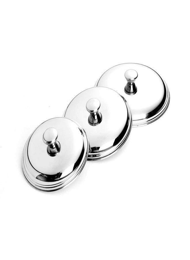 Skitch Stainless Steel 3 Pieces Serving Dish Bowl Set with Lid and Handle | 700ml, 900ml, 1100ml Capacity | Multipurpose Dry Fruits and Snacks Serving Bowl with Lid and Tray - Image 3