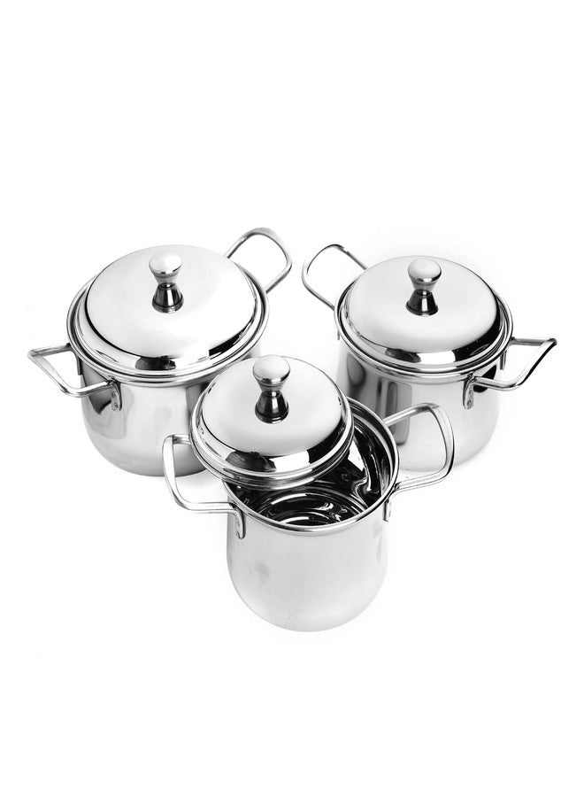 Skitch Stainless Steel 3 Pieces Serving Dish Bowl Set with Lid and Handle | 700ml, 900ml, 1100ml Capacity | Multipurpose Dry Fruits and Snacks Serving Bowl with Lid and Tray - Image 1
