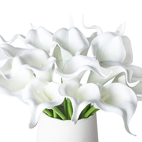 DuHouse 20Pcs Artificial Calla Lily Flower Real Touch Latex Flowers for DIY Wedding Bouquet Party Home Decor (Pure White) - Image 2