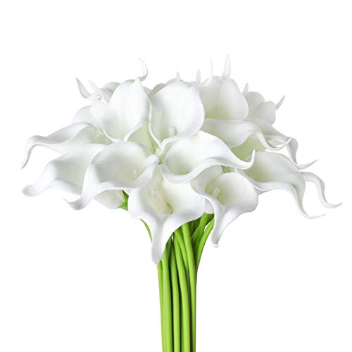 DuHouse 20Pcs Artificial Calla Lily Flower Real Touch Latex Flowers for DIY Wedding Bouquet Party Home Decor (Pure White) - Image 1