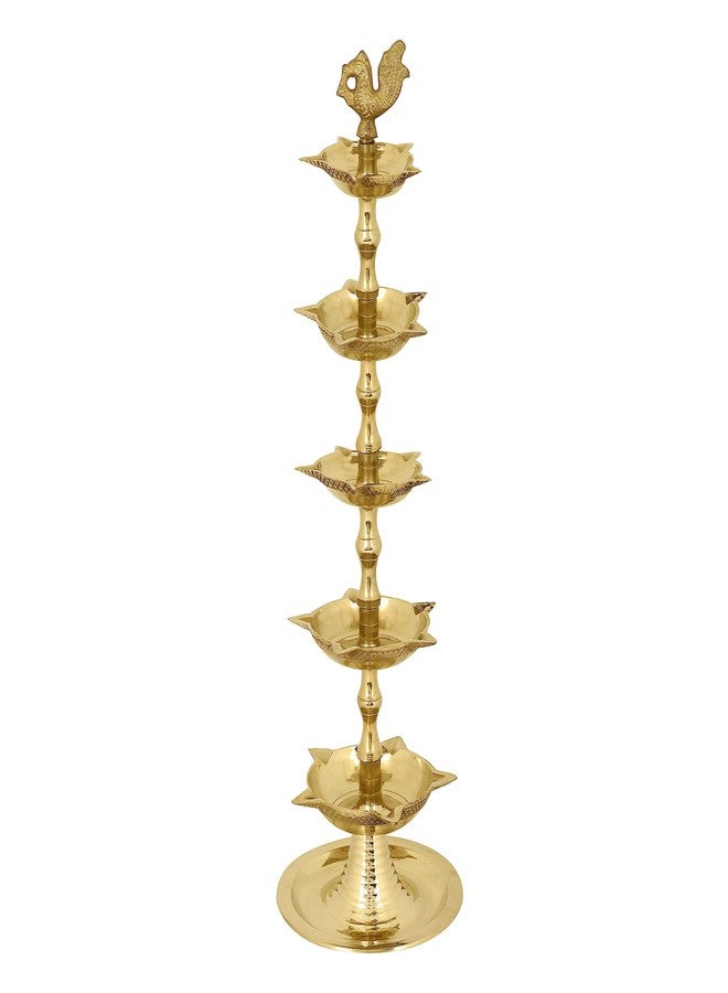 CRAFTSMAN SATVIK Standing Brass Kerala Samai Diwali Deepak for Puja Traditional Panchmahal Pooja Deepam Diya Oil Lamp Kutthu Vilakku Dia 5 in 1 Step Adjustable 11 inch Deepawali Indian Gift Item - Image 1