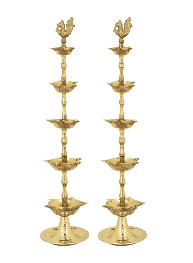 CRAFTSMAN SATVIK Standing Brass Kerala Samai Diwali Deepak for Puja Traditional Panchmahal Pooja Deepam Diya Oil Lamp Kutthu Vilakku Dia 5 in 1 Step Adjustable 11 inch Deepawali Indian Gift Item - Image 4