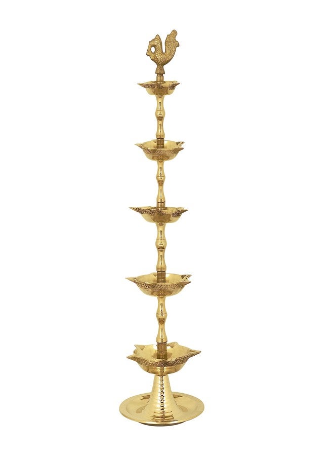 CRAFTSMAN SATVIK Standing Brass Kerala Samai Diwali Deepak for Puja Traditional Panchmahal Pooja Deepam Diya Oil Lamp Kutthu Vilakku Dia 5 in 1 Step Adjustable 11 inch Deepawali Indian Gift Item - Image 3