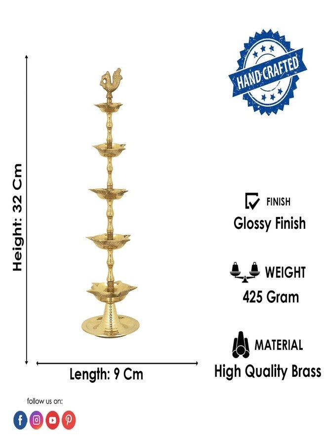 CRAFTSMAN SATVIK Standing Brass Kerala Samai Diwali Deepak for Puja Traditional Panchmahal Pooja Deepam Diya Oil Lamp Kutthu Vilakku Dia 5 in 1 Step Adjustable 11 inch Deepawali Indian Gift Item - Image 2