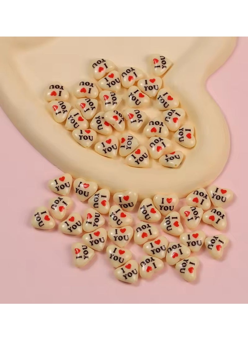Goolsky 20Pcs I Love You Pink Black White Heart Bead With Hole Bracelet Necklace Earring Chain Jewelry Accessories Kawaii Nail Art Charm  - Image 3
