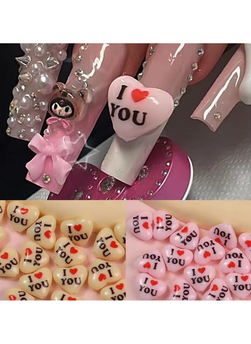 Goolsky 20Pcs I Love You Pink Black White Heart Bead With Hole Bracelet Necklace Earring Chain Jewelry Accessories Kawaii Nail Art Charm  - Image 5