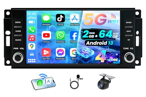 Jerqry Car Radio for Dodge Challenger 2008-2014: for Dodge Ram 1500 2500 3500 2009-2012 7'' Touch Screen Car Stereo with Wireless CarPlay & Android Auto Bluetooth WiFi GPS FM SWC Backup Camera - Image 1