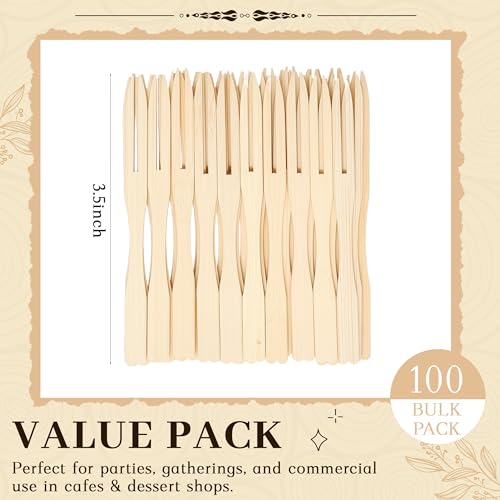 YANPROG Bamboo Mini Forks Disposable Forks for Appetizers 3.5" Small Forks Appetizer Forks for Fruit,Cocktail Forks for Parties, Weddings(100Pcs) - Image 3