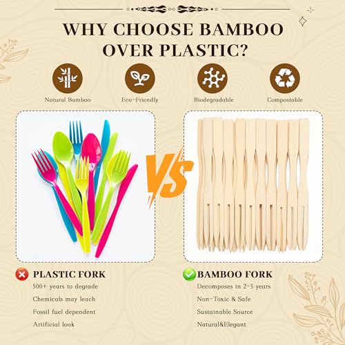 YANPROG Bamboo Mini Forks Disposable Forks for Appetizers 3.5" Small Forks Appetizer Forks for Fruit,Cocktail Forks for Parties, Weddings(100Pcs) - Image 5