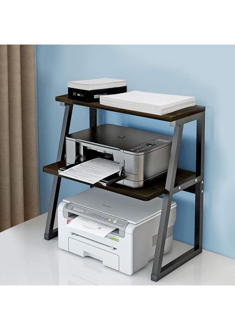 MIXDE - Printer Stand with 3-Tier Storage Shelves, Large Size Multi-Purpose Desktop Organizer for Printer, Copier, Scanner, Files, and Books, 3 Layers Shelves with Steel Frame for Home and Office - Image 1