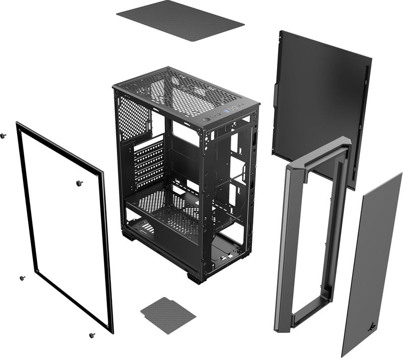 علبة حاسوب SHARX CASE STRIKER ARGB ATX مع لوحة أمامية شبكية (S-200)، 4 مراوح 120 مم مثبتة مسبقاً، جهاز تحكم عن بعد، لوحة جانبية زجاجية، منافذ: Type C*1 / USB3.0*1 / USB2.0*2. - Image 3