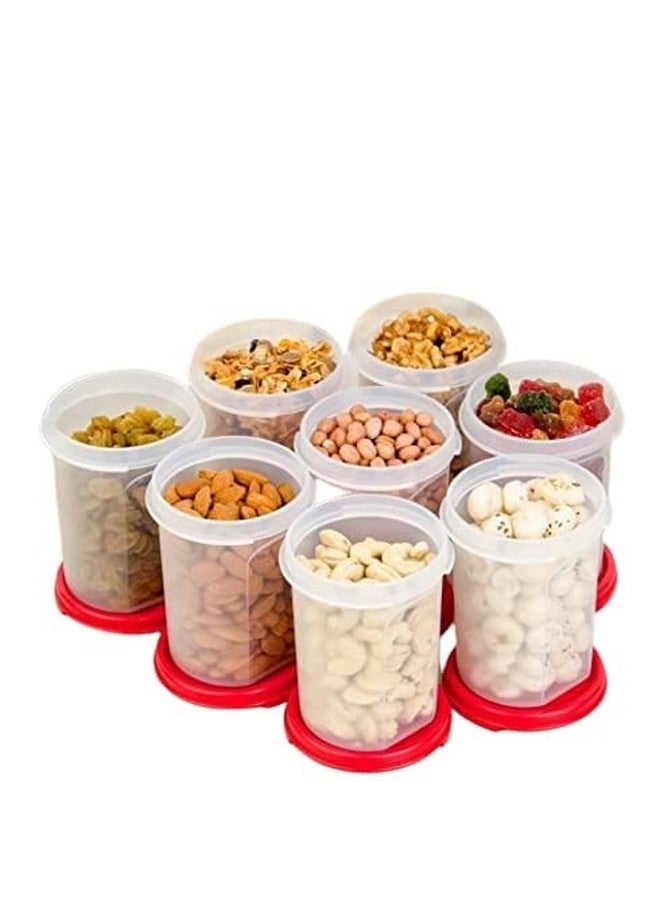 Tupperware Mm Round 2 Containers- 440 Ml Capacity- Set Of 8 Pc- Red Seal(Plastic), Blue-Green