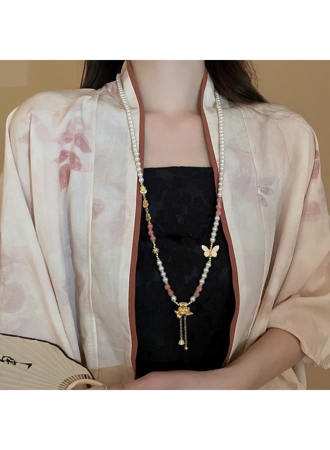 New Chinese Style Real Gold Electroplated Lotus Fan Necklace Fashionable Elegant Clavicle Chain Retro Light Luxury High-end Necklace For Women 