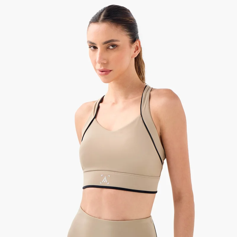 ADOT by Splash Contrast Piping Detail Sports Bra with Cross Back Strap