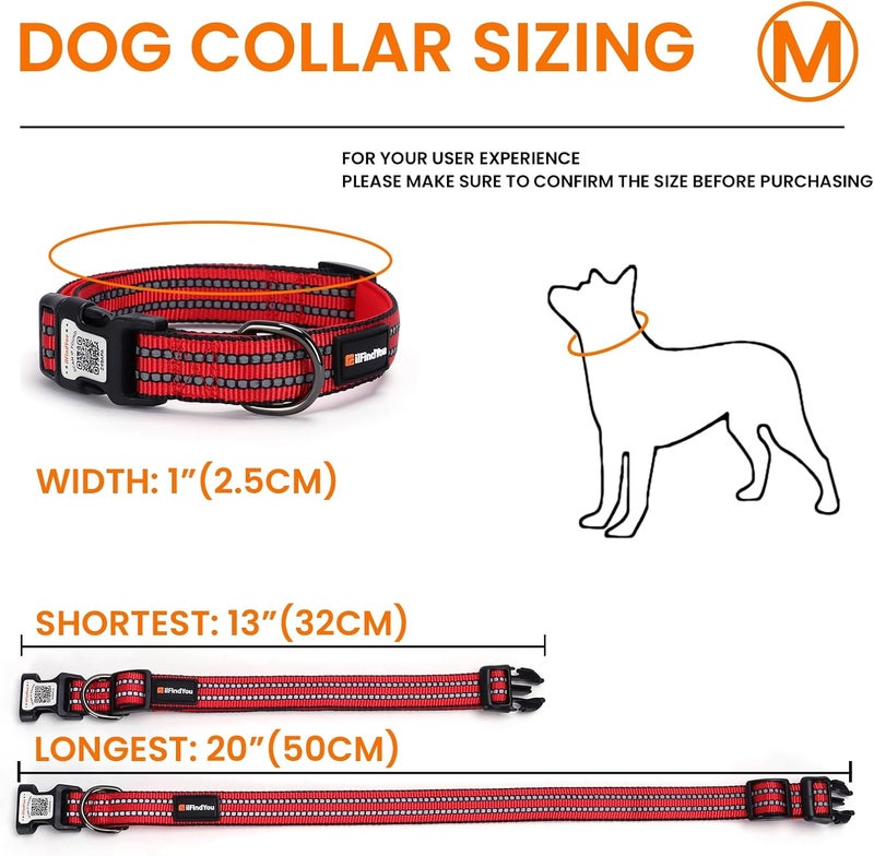 ILFINDYOU Reflective Dog Collar with QR Code Tag, Personalized Dog Collar, Safety Night Visibility, Anti-Loss Function (Red, Medium) - Image 4