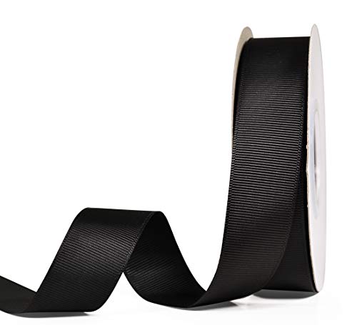 YAMA Solid Grosgrain Ribbon Roll  1 Inch 25 Yards for Gift Wrapping Ribbons Black