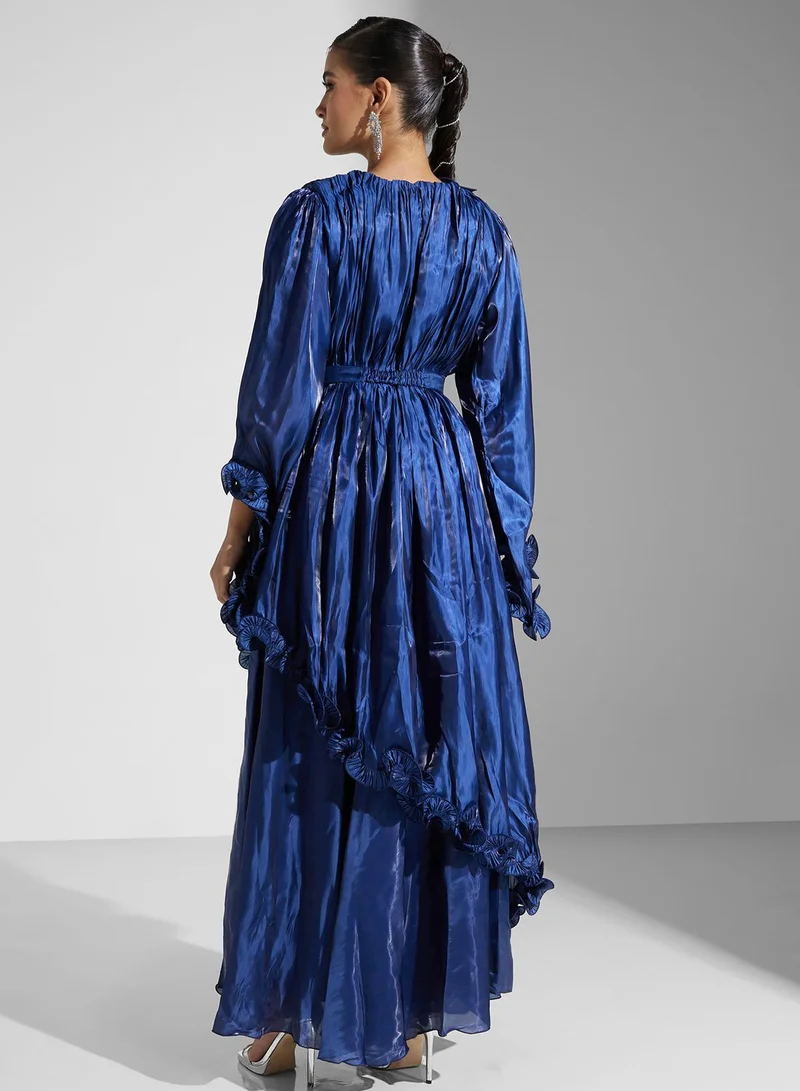 Golden Apple Ruffled Evening Dress