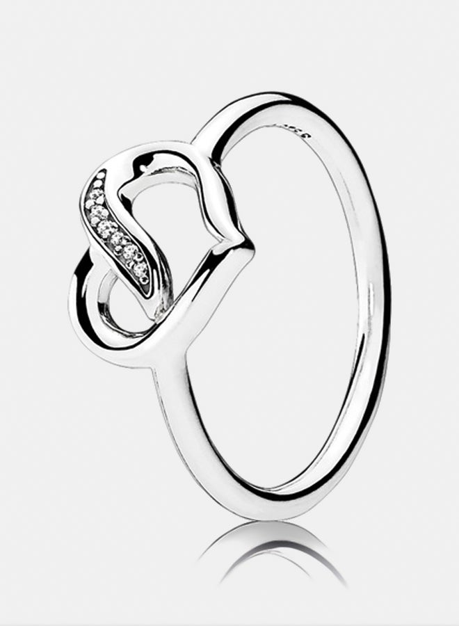 PANDORA Ribbon Heart Silver Ring with Clear Cubic Zirconia