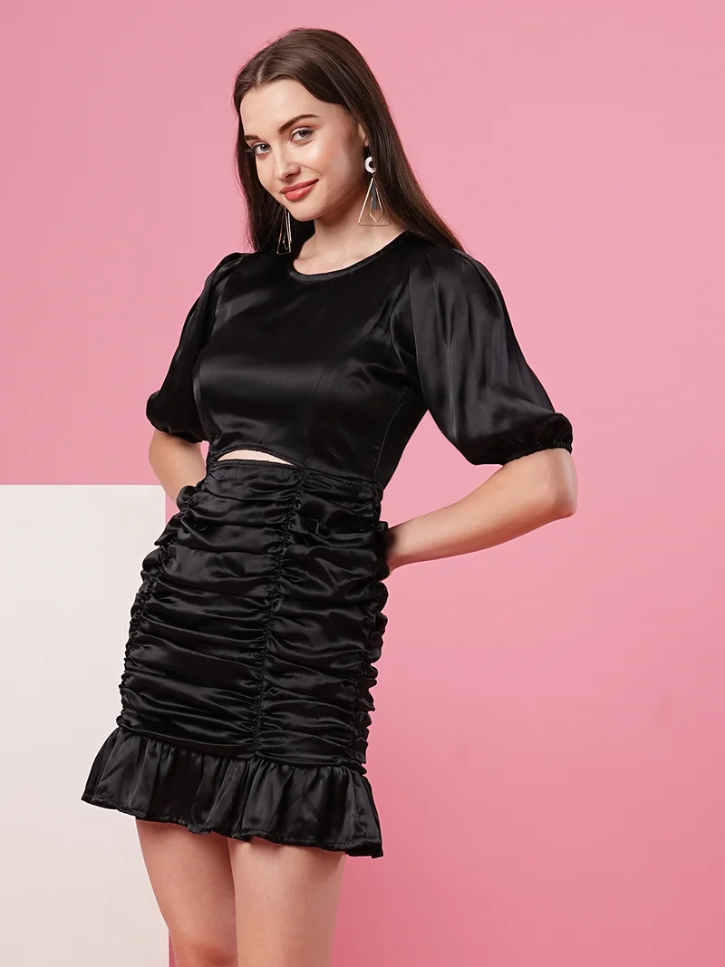 globus Women Puff Sleeve Satin Sheath Mini Dress