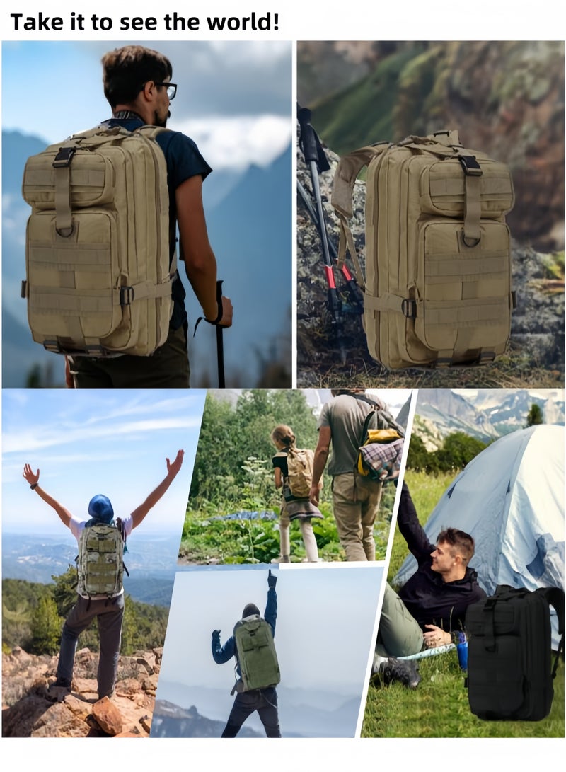 nihao Tactical Backpack Outdoor 3P Camouflage Canvas Backpack Mountaineering Trekking Camping Backpack Waterproof Sports Travel Camping Backpack Multifunctional Outdoor Camouflage Tactical Backpack-Three Sand Colors , 30 L , 25CM*23CM*45CM - Image 2