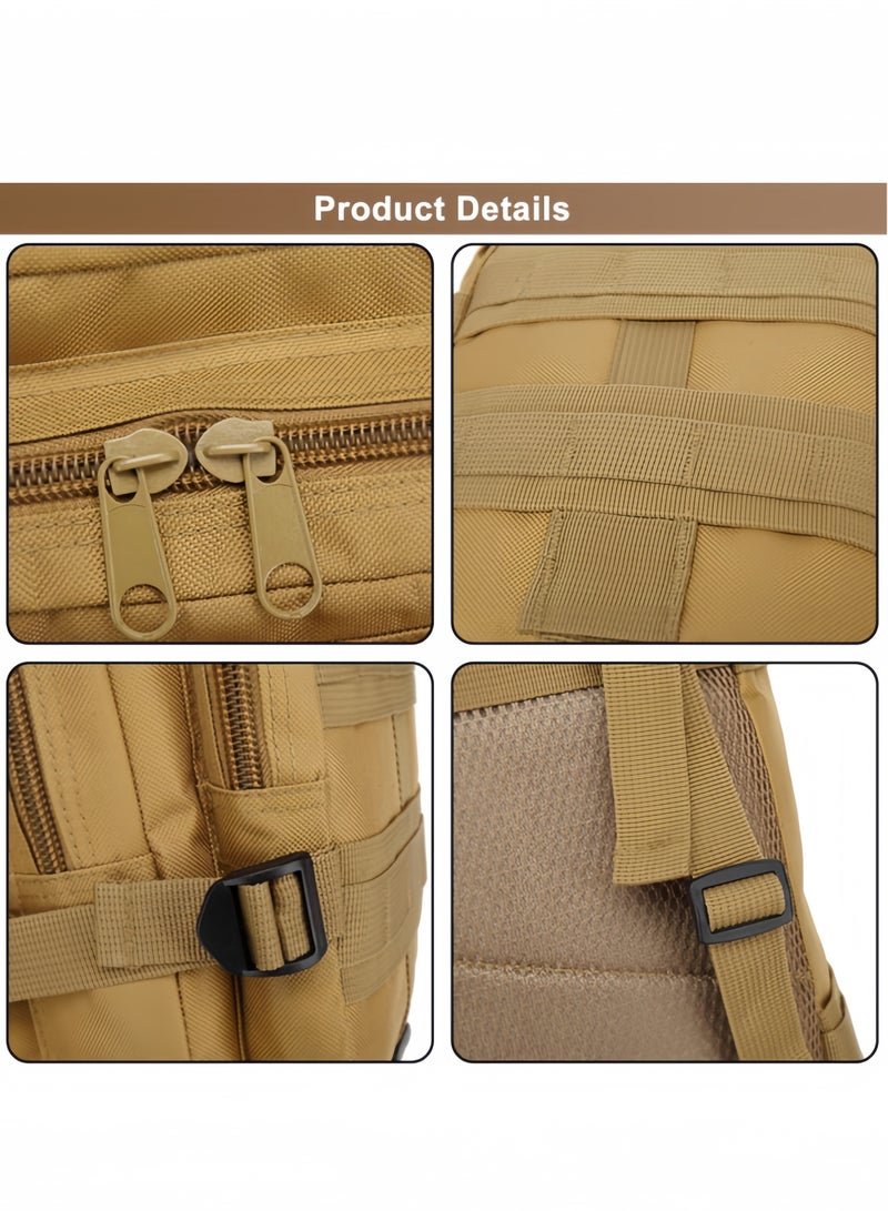 nihao Tactical Backpack Outdoor 3P Camouflage Canvas Backpack Mountaineering Trekking Camping Backpack Waterproof Sports Travel Camping Backpack Multifunctional Outdoor Camouflage Tactical Backpack-Three Sand Colors , 30 L , 25CM*23CM*45CM - Image 5