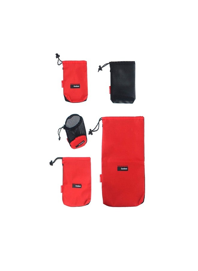 Eohak Nylon 5-Piece Drawstring Pouch Set - Mesh Stuff Sacks, Ditty Bags & Cord Bags for Camping, Travel & Storage (Red) - Image 1