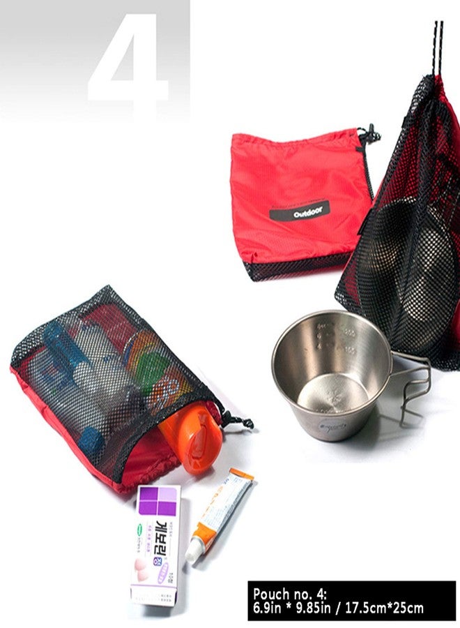 Eohak Nylon 5-Piece Drawstring Pouch Set - Mesh Stuff Sacks, Ditty Bags & Cord Bags for Camping, Travel & Storage (Red) - Image 5