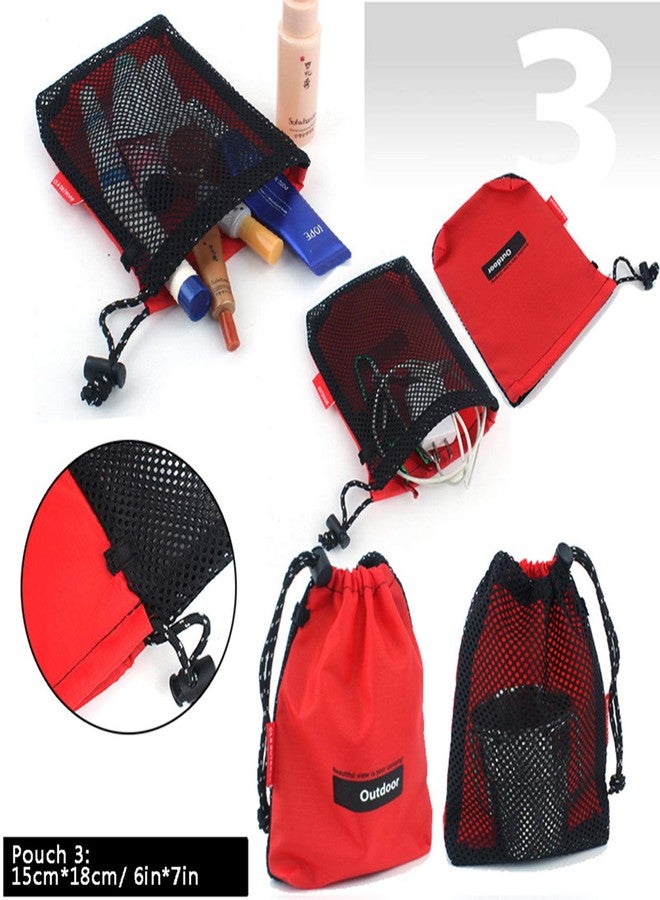 Eohak Nylon 5-Piece Drawstring Pouch Set - Mesh Stuff Sacks, Ditty Bags & Cord Bags for Camping, Travel & Storage (Red) - Image 4