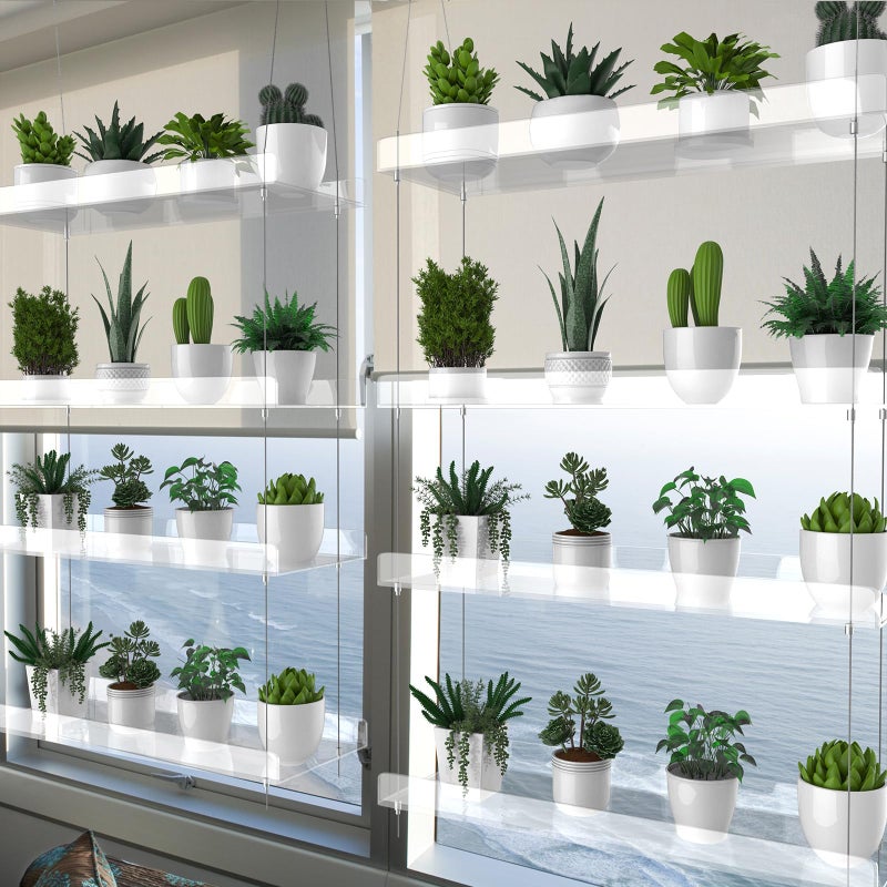 ZerzSemp 2-Pack Hanging Clear Plant Shelves for Windows, Acrylic Window Wall Plant Stand Shelf for Kitchen Indoor Gardens, Flower, Herb, Seedling Organization, and Pots Display, 16 Inch per Tier - Image 2