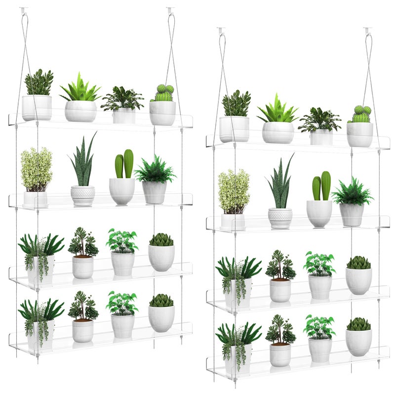ZerzSemp 2-Pack Hanging Clear Plant Shelves for Windows, Acrylic Window Wall Plant Stand Shelf for Kitchen Indoor Gardens, Flower, Herb, Seedling Organization, and Pots Display, 16 Inch per Tier - Image 1
