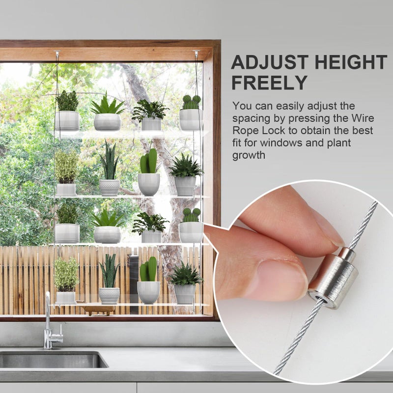 ZerzSemp 2-Pack Hanging Clear Plant Shelves for Windows, Acrylic Window Wall Plant Stand Shelf for Kitchen Indoor Gardens, Flower, Herb, Seedling Organization, and Pots Display, 16 Inch per Tier - Image 5