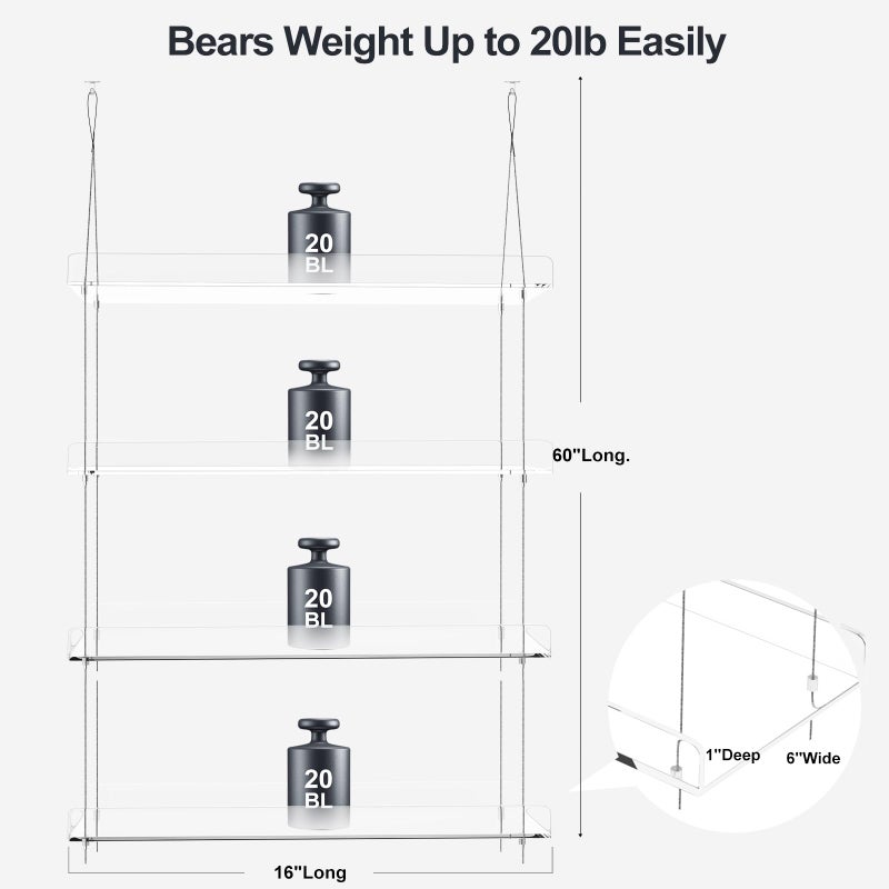 ZerzSemp 2-Pack Hanging Clear Plant Shelves for Windows, Acrylic Window Wall Plant Stand Shelf for Kitchen Indoor Gardens, Flower, Herb, Seedling Organization, and Pots Display, 16 Inch per Tier - Image 3