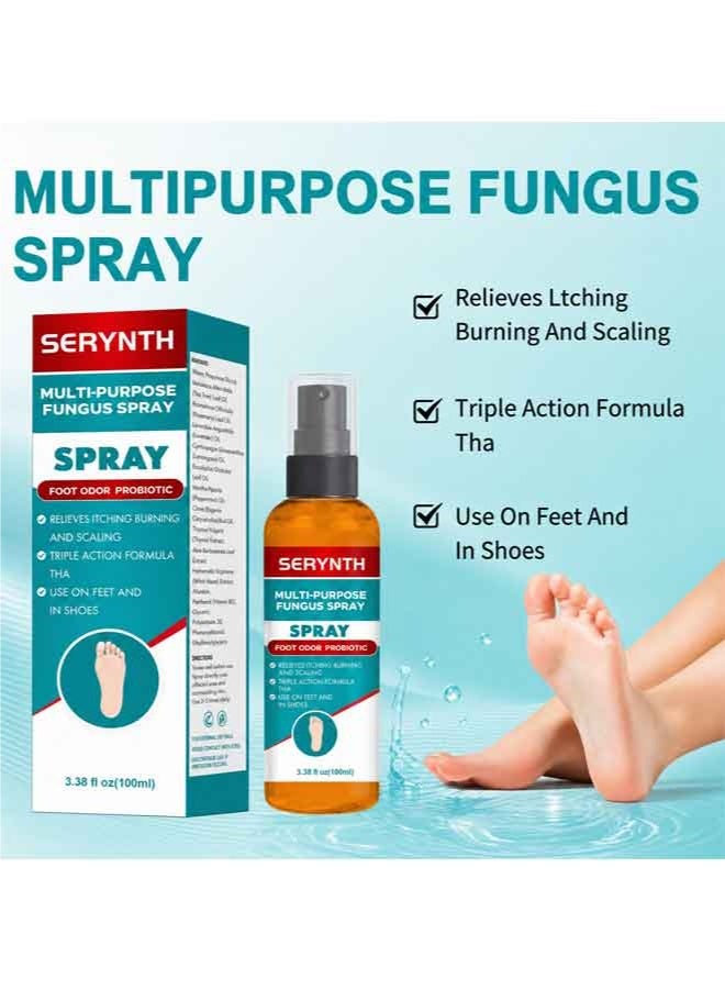 SERYNTH Foot Deodorant Spray, Antifungal Foot Spray, Probiotic Odor Eliminator, Effective Athletes Foot Treatment, Long Lasting Shoe & Sock Odor Removal, Sweat Resistant Dry Foot Care Spray, 100ML - Image 2