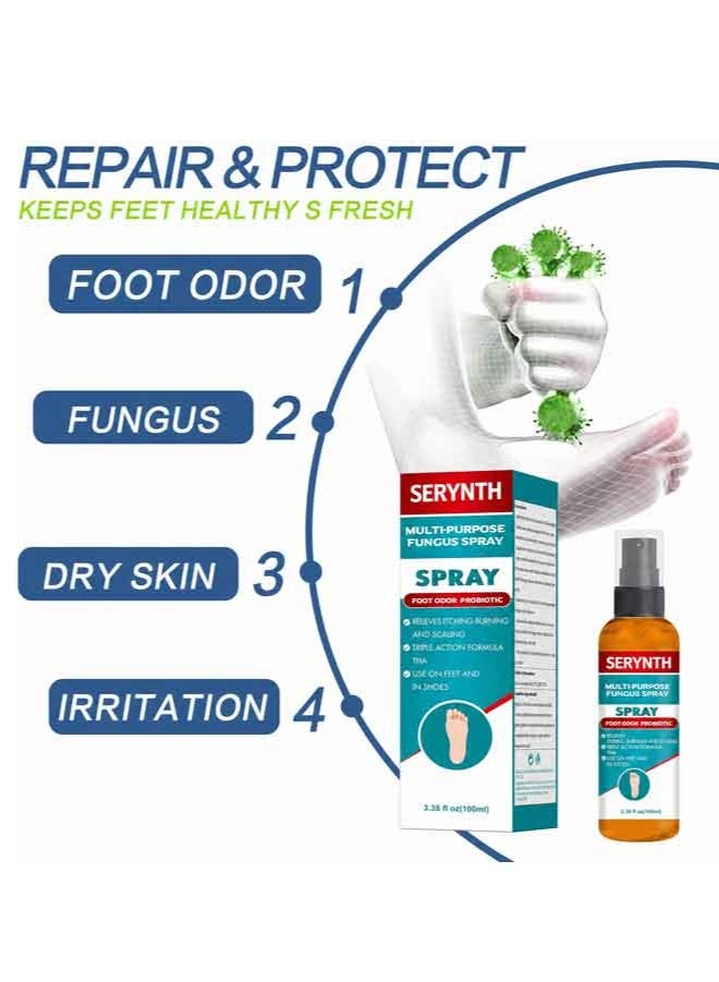 SERYNTH Foot Deodorant Spray, Antifungal Foot Spray, Probiotic Odor Eliminator, Effective Athletes Foot Treatment, Long Lasting Shoe & Sock Odor Removal, Sweat Resistant Dry Foot Care Spray, 100ML - Image 3