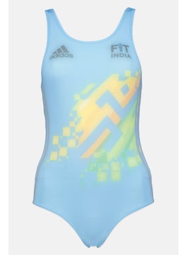 Adidas Women Graphic Print One Piece Swimsuit, Light Blue  - Image 1