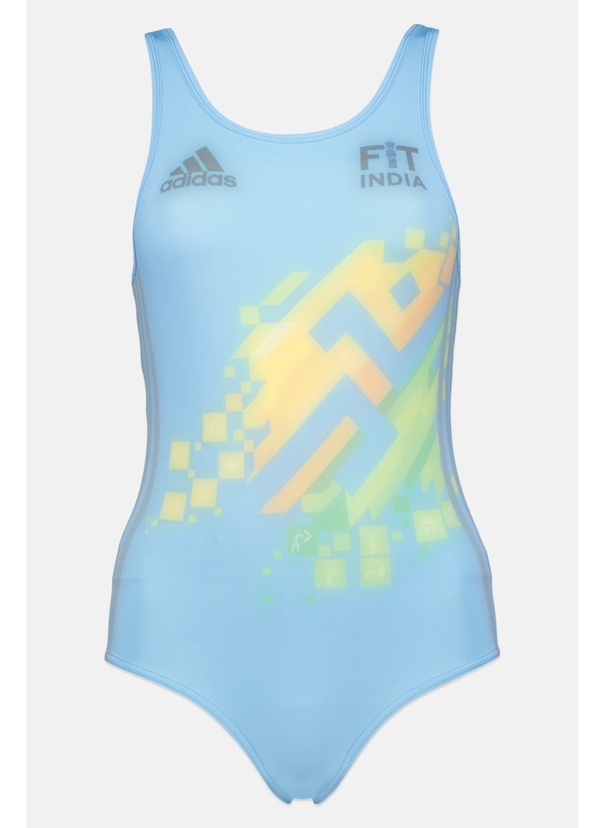 Adidas Women Graphic Print One Piece Swimsuit, Light Blue  - Image 1