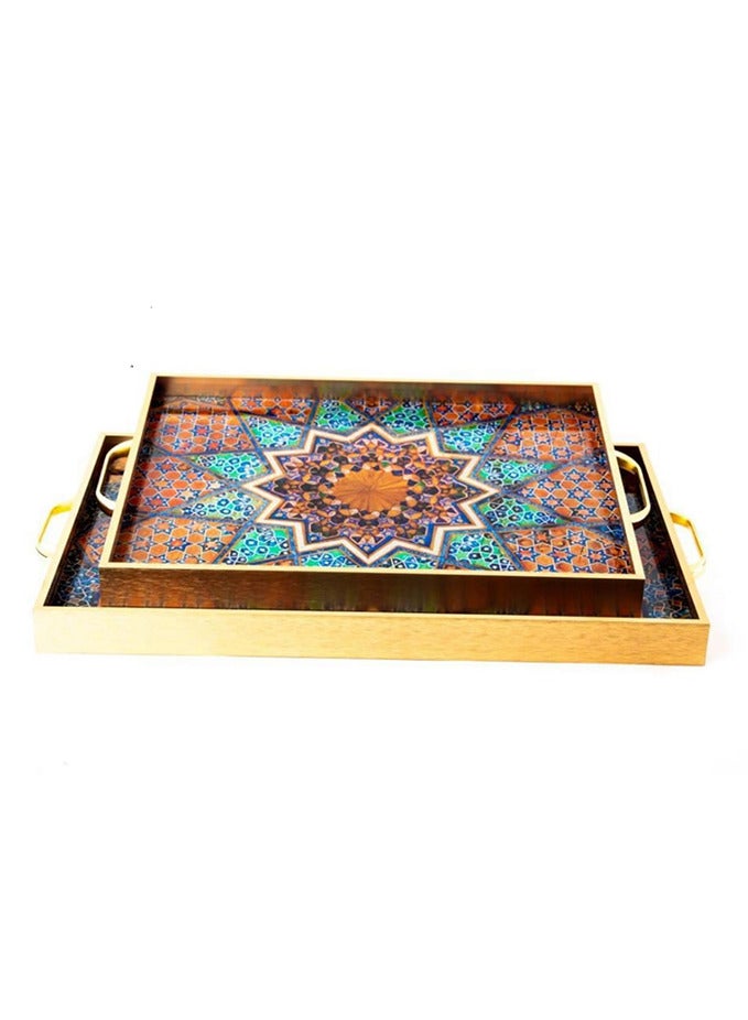 A set of two-piece serving trays with a modern engraved design - Image 2