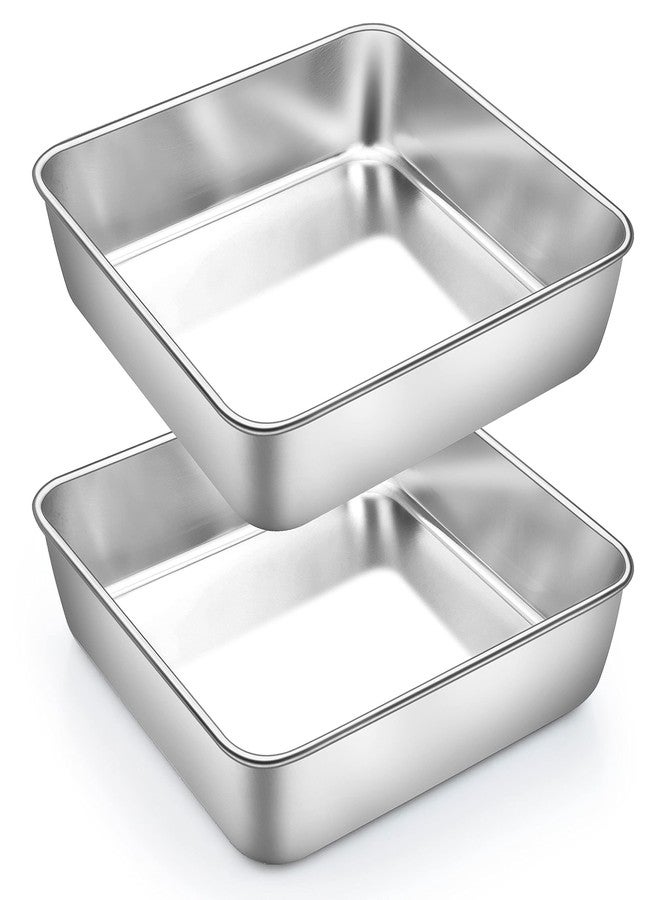 تيم فار صينية كيك مربعة من تيم فار، قطعتان، مقاس 8 بوصات، مصنوعة من الفولاذ المقاوم للصدأ، مثالية للكيك والبراونيز واللازانيا، صحية وغير سامة، سطح متين ومصقول، آمنة للغسل في غسالة الأطباق. - Image 1