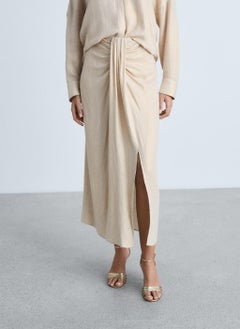 MANGO Linen Blend Draped Midi Skirt  - Image 1