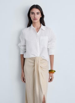 MANGO Linen Blend Draped Midi Skirt  - Image 2