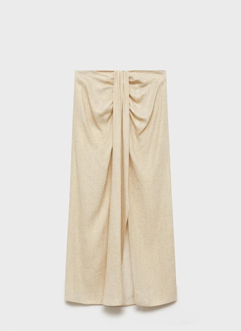 MANGO Linen Blend Draped Midi Skirt