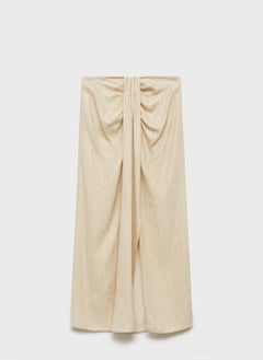 MANGO Linen Blend Draped Midi Skirt  - Image 4