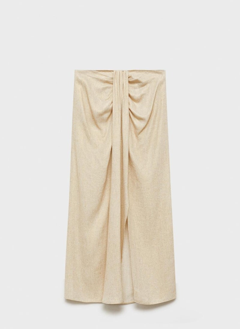 MANGO Linen Blend Draped Midi Skirt  - Image 4