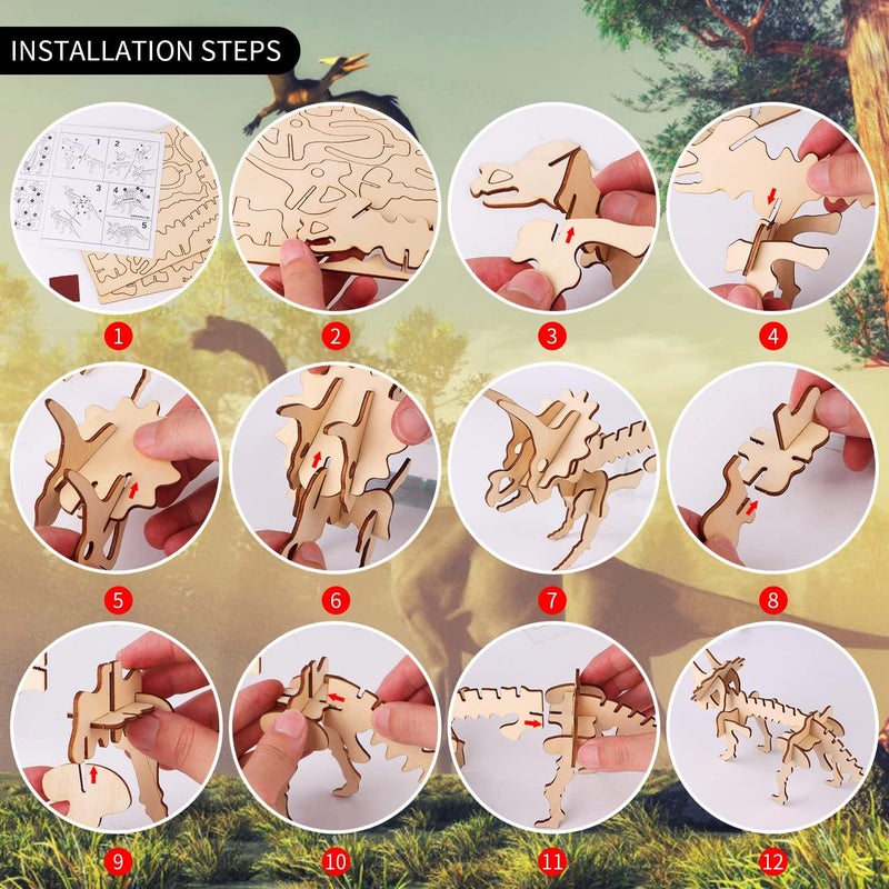 Calary 3D Wooden Puzzle Simulation Animal Dinosaur Assembly DIY Model Toy for Kids and Adults,Set of 6 - Image 5