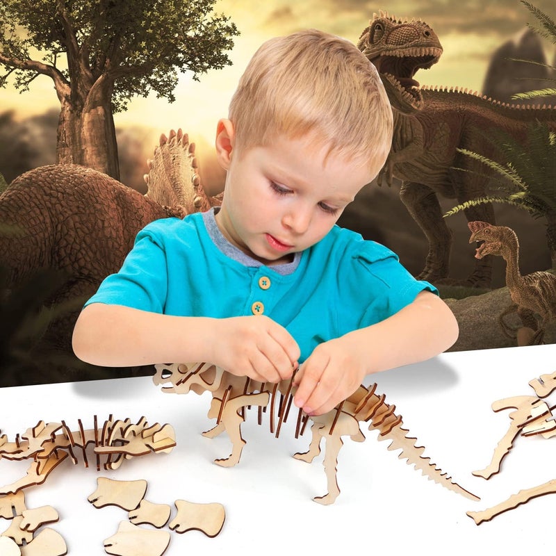 Calary 3D Wooden Puzzle Simulation Animal Dinosaur Assembly DIY Model Toy for Kids and Adults,Set of 6 - Image 2