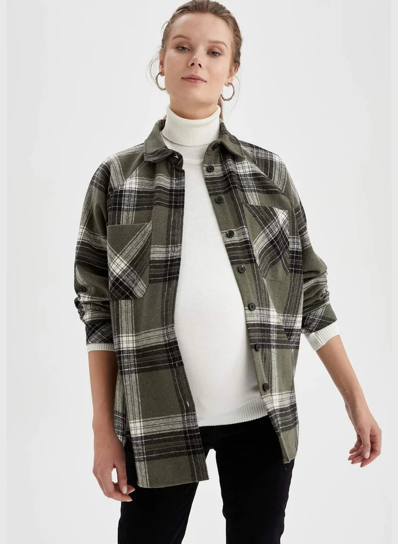 ديفاكتو Long Sleeve Check Patterned Maternity Shirt Jacket